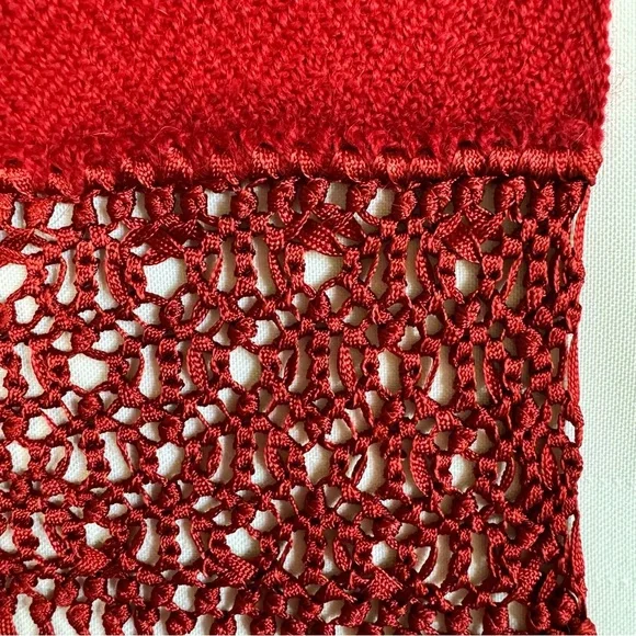 Artesanías Warmi Ajayu Alpaca Blend Red Scarf Wrap Crochet Fringe